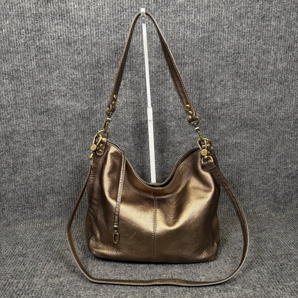 HOBO Convertible Crossbody Shoulder Bag Bronze Metallic Leather Slouchy Designer